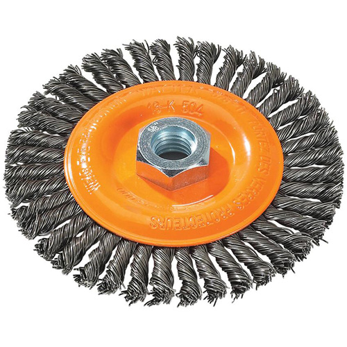 Stringer Bead Knotted Wire Brush, 5" Dia., 0.02" Fill, 5/8"-11 Arbor, Steel Equipment World