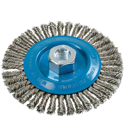 Knot-Twisted Stringer Bead Wire Wheel, 5" Dia., 0.02" Fill, 5/8"-11 Arbor, Aluminum/Stainless Steel Equipment World