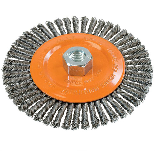 Stringer Bead Knotted Wire Brush, 6" Dia., 0.02" Fill, 5/8"-11 Arbor, Steel Equipment World