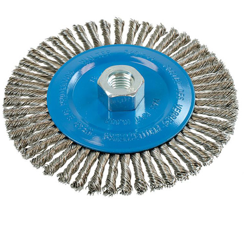 Knot-Twisted Stringer Bead Wire Wheel, 6" Dia., 0.02" Fill, 5/8"-11 Arbor, Aluminum/Stainless Steel Equipment World