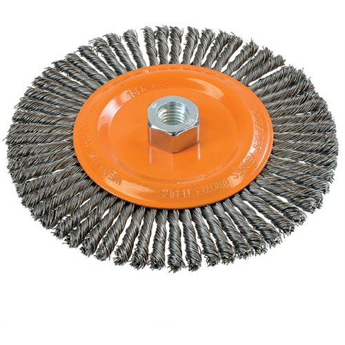 Stringer Bead Knotted Wire Brush, 6-7/8" Dia., 0.02" Fill, 5/8"-11 Arbor, Steel Equipment World