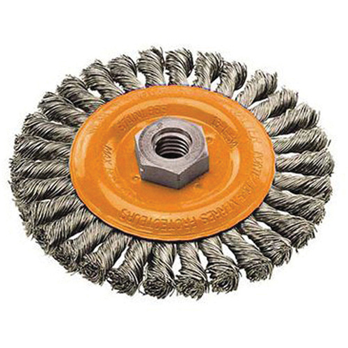 Wide Knotted Wire Wheel Brush, 4" Dia., 0.02" Fill, 5/8"-11 Arbor, Steel Equipment World
