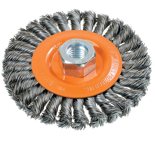 Wide Knotted Wire Wheel Brush, 4-1/2" Dia., 0.02" Fill, 5/8"-11 Arbor, Steel Equipment World