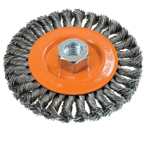 Wide Knotted Wire Wheel Brush, 5" Dia., 0.02" Fill, 5/8"-11 Arbor, Steel Equipment World