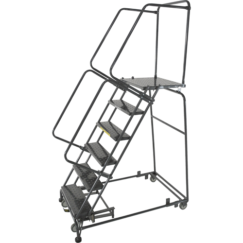 Weight Actuated Lockstep Rolling Ladders, 11 Steps, 24" Step Width, 110" Platform Height, Steel Equipment World