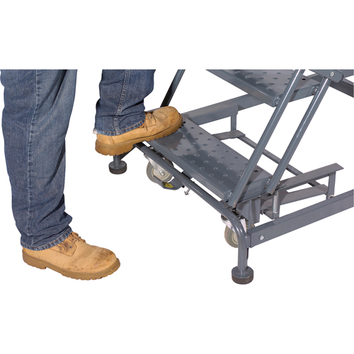 Weight Actuated Lockstep Rolling Ladders, 6 Steps, 24" Step Width, 60" Platform Height, Steel Equipment World
