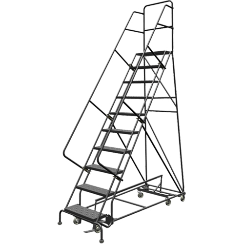 All Directional Rolling Ladder, 10 Steps, 24" Step Width, 100" Platform Height, Steel Equipment World