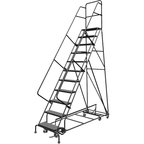 All Directional Rolling Ladder, 11 Steps, 24" Step Width, 110" Platform Height, Steel Equipment World