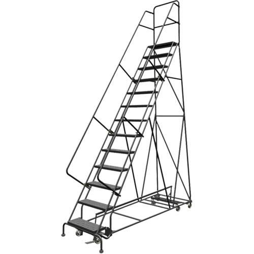 All Directional Rolling Ladder, 13 Steps, 24" Step Width, 130" Platform Height, Steel Equipment World