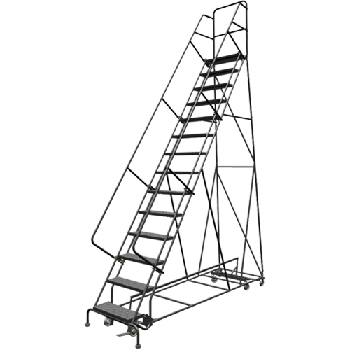 All Directional Rolling Ladder, 14 Steps, 24" Step Width, 140" Platform Height, Steel Equipment World