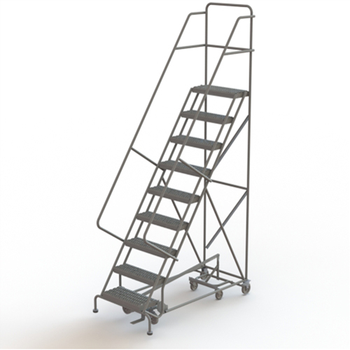 All Directional Rolling Ladder, 9 Steps, 24" Step Width, 90" Platform Height, Steel Equipment World