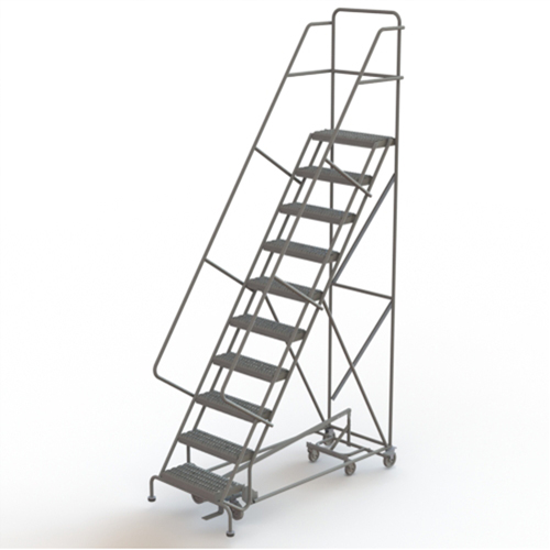 All Directional Rolling Ladder, 10 Steps, 24" Step Width, 100" Platform Height, Steel Equipment World
