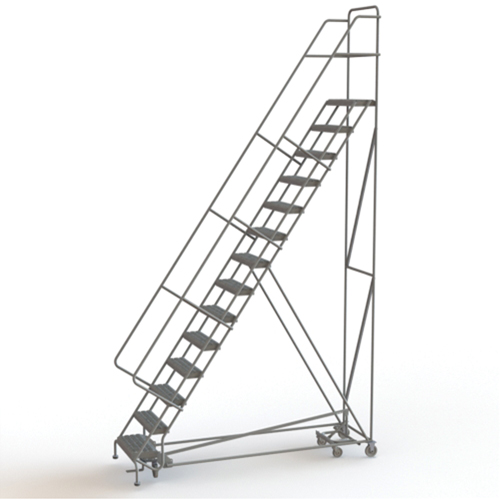 All Directional Rolling Ladder, 14 Steps, 24" Step Width, 140" Platform Height, Steel Equipment World