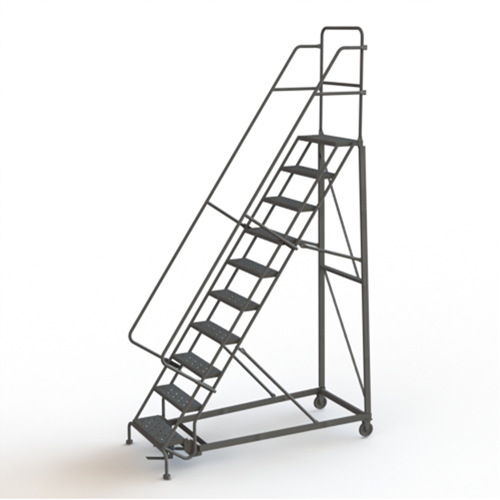 Heavy Duty Rolling Ladder, 10 Steps, 24" Step Width, 100" Platform Height, Steel Equipment World