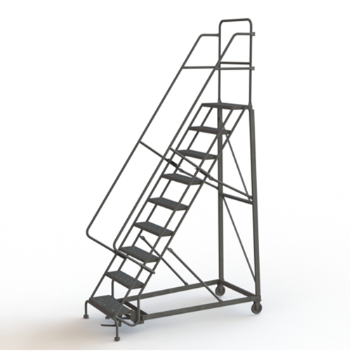 Heavy Duty Rolling Ladder, 9 Steps, 24" Step Width, 90" Platform Height, Steel Equipment World