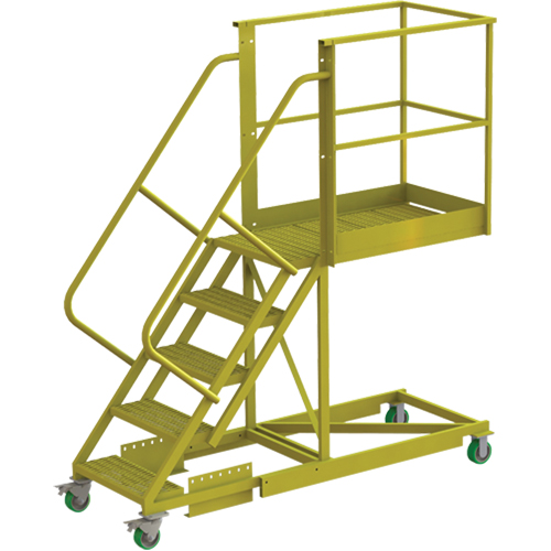 Cantilever Rolling Ladder, Supported, 5 Steps, 40" Platform Depth, 50" Platform Height Equipment World