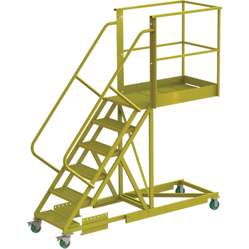 Cantilever Rolling Ladder, Supported, 6 Steps, 40" Platform Depth, 60" Platform Height Equipment World