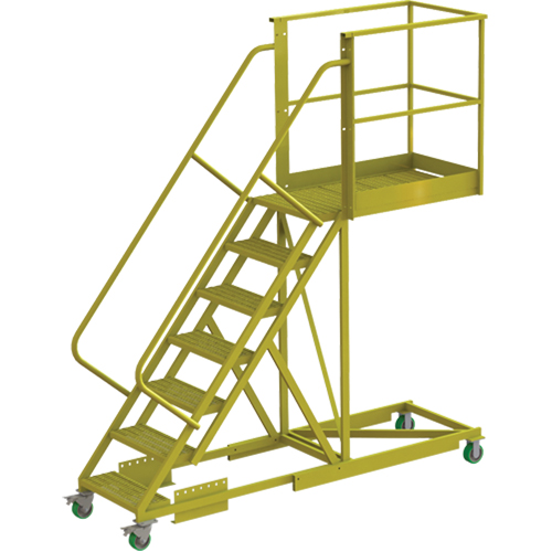 Cantilever Rolling Ladder, Supported, 7 Steps, 40" Platform Depth, 70" Platform Height Equipment World