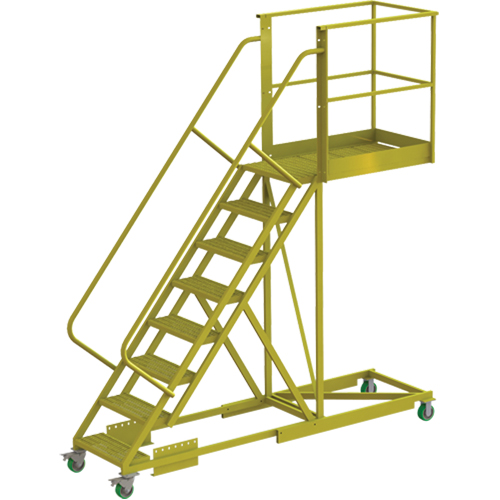 Cantilever Rolling Ladder, Supported, 8 Steps, 40" Platform Depth, 80" Platform Height Equipment World