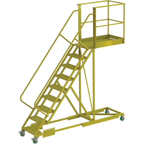 Cantilever Rolling Ladder, Supported, 9 Steps, 40" Platform Depth, 90" Platform Height Equipment World