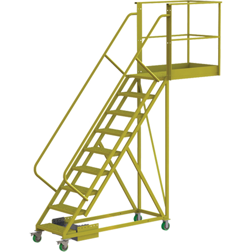 Cantilever Rolling Ladder, Unsupported, 9 Steps, 40" Platform Depth, 90" Platform Height Equipment World