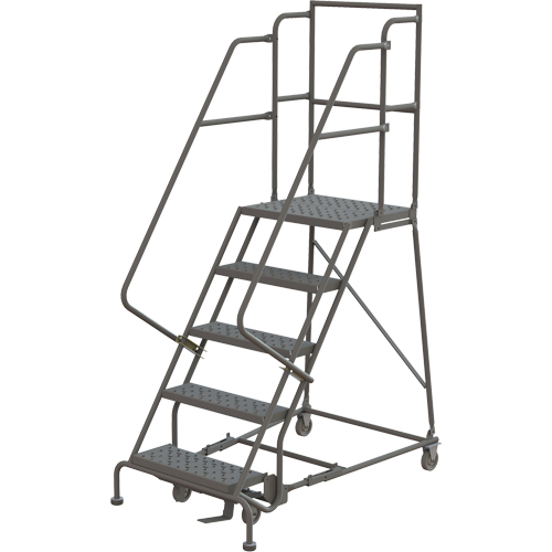 Deep Top Step Rolling Ladder, 5 Steps, 16" Step Width, 50" Platform Height, Steel Equipment World