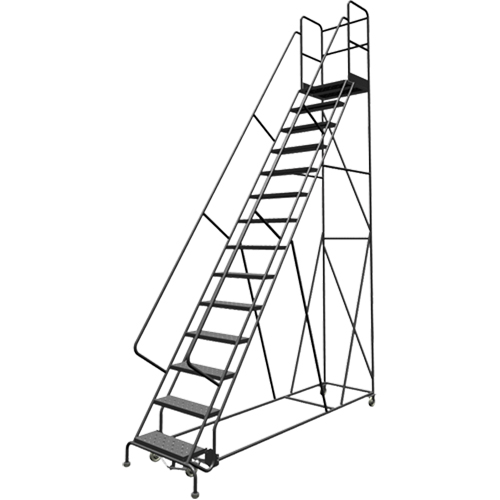 Deep Top Step Rolling Ladder, 14 Steps, 24" Step Width, 140" Platform Height, Steel Equipment World