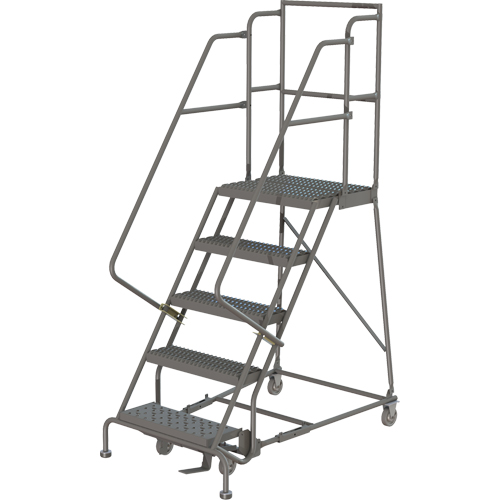 Deep Top Step Rolling Ladder, 5 Steps, 24" Step Width, 50" Platform Height, Steel Equipment World