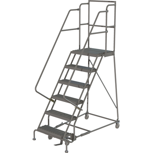 Deep Top Step Rolling Ladder, 6 Steps, 16" Step Width, 60" Platform Height, Steel Equipment World