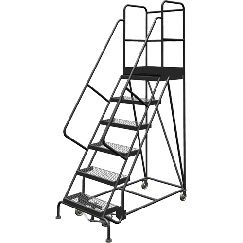 Deep Top Step Rolling Ladder, 6 Steps, 24" Step Width, 60" Platform Height, Steel Equipment World