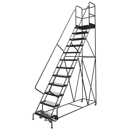 Deep Top Step Rolling Ladder, 7 Steps, 16" Step Width, 70" Platform Height, Steel Equipment World