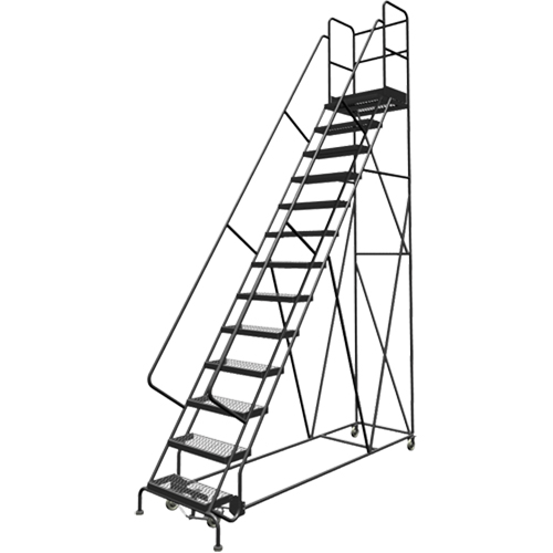 Deep Top Step Rolling Ladder, 13 Steps, 24" Step Width, 130" Platform Height, Steel Equipment World