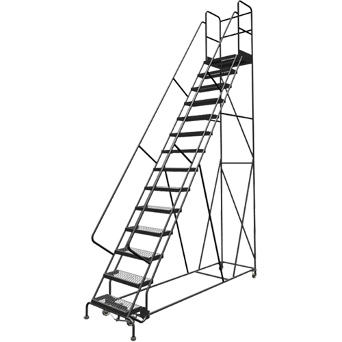 Deep Top Step Rolling Ladder, 14 Steps, 24" Step Width, 140" Platform Height, Steel Equipment World