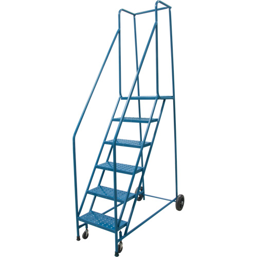 Rolling Step Ladder, 6 Steps, 18" Step Width, 55" Platform Height, Steel Equipment World