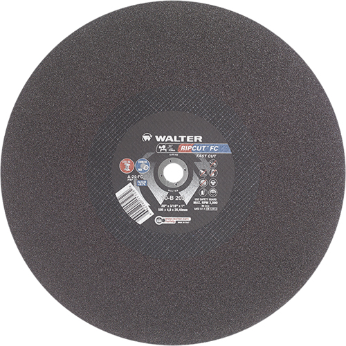 Ripcut Stainless Steel & Steel Cut-Off Wheel for Stationary Saws, 20" x 3/16", 1" Arbor, Type 1, Aluminum Oxide, 3000 RPM Equipment World
