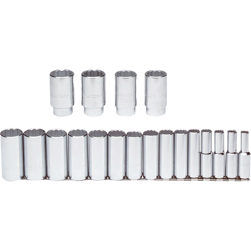 Socket Set, 19 Pcs, 1/2" Drive Size, Deep Equipment World
