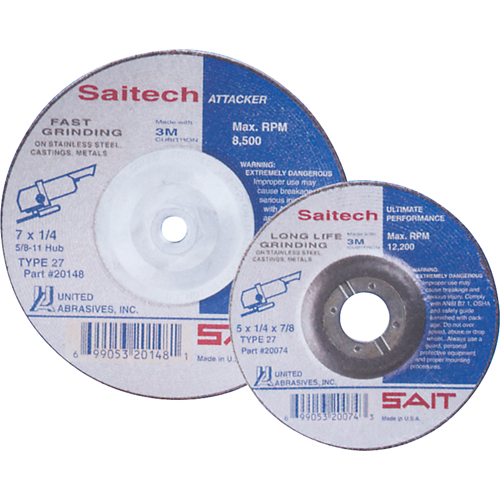 Meule Saitech Ultimate Performance, 4" x 1/4", Arbre 3/8", Oxyde d'aluminium, Type 27 Equipment World