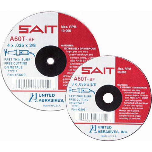 Meule &agrave; tronçonner, 4" x 0,045", Arbre de 5/8", Type 27, Oxyde d'aluminium, 13500 Tr/min Equipment World