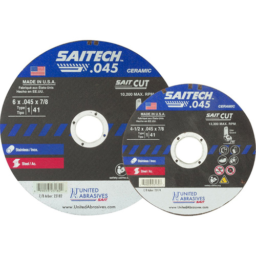 Meule &agrave; tronçonner, 15" x 0,045", Arbre de 7/8", Type 1, Oxyde d'aluminium/C&eacute;ramique, 12 200 Tr/min Equipment World