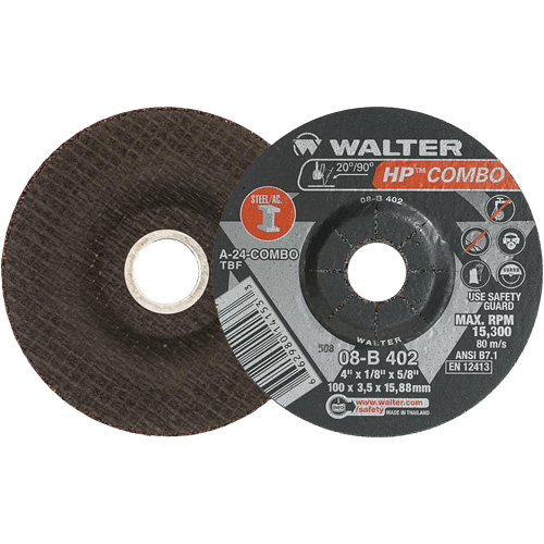 HP Combo Depressed Center Combination Wheel, 4" x 1/8", 5/8" Arbor, Type 27 Equipment World