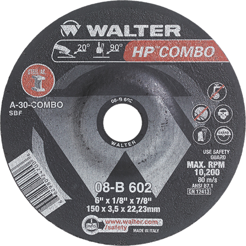 HP Combo Depressed Center Combination Wheel, 6" x 1/8", 7/8" Arbor, Type 27 Equipment World