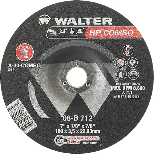 HP Combo Depressed Center Combination Wheel, 7" x 1/8", 7/8" Arbor, Type 27 Equipment World