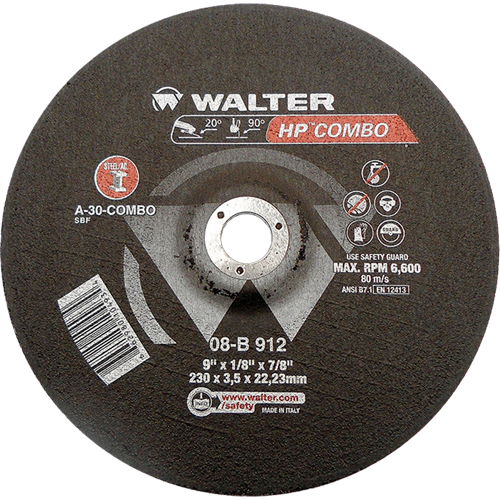 HP Combo Depressed Center Combination Wheel, 9" x 1/8", 7/8" Arbor, Type 27 Equipment World