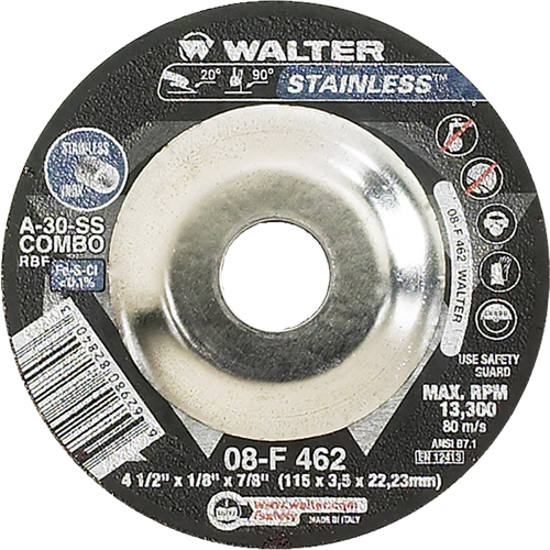 Depressed Centre Grinding Wheels - Stainless Type 27, 4-1/2" x 1/8", 7/8" Arbor, Type 27 Equipment World