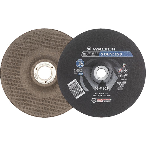 Stainless Steel Depressed Centre Grinding Wheels, 9" x 1/8", 7/8" Arbor, Type 27 Equipment World