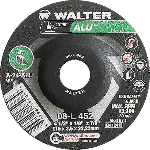 Depressed Centre Grinding Wheels - Aluminium Type 27, 4-1/2" x 1/8", 7/8" Arbor, Type 27 Equipment World