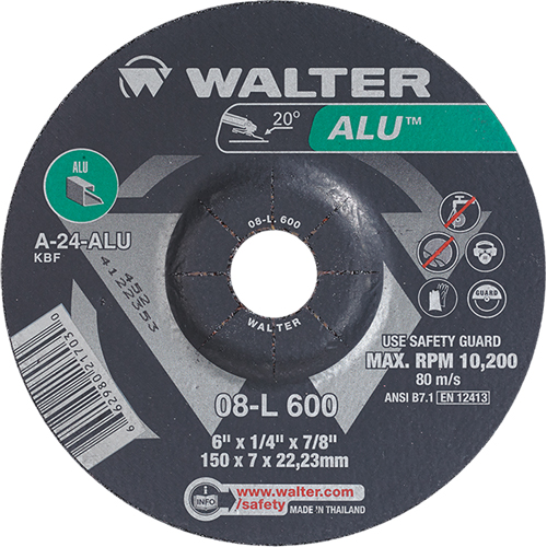 Aluminium Depressed Centre Grinding Wheels, 6" x 1/4", 7/8" Arbor, Type 27 Equipment World