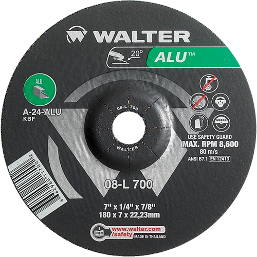 Aluminium Depressed Centre Grinding Wheels, 7" x 1/4", 7/8" Arbor, Type 27 Equipment World