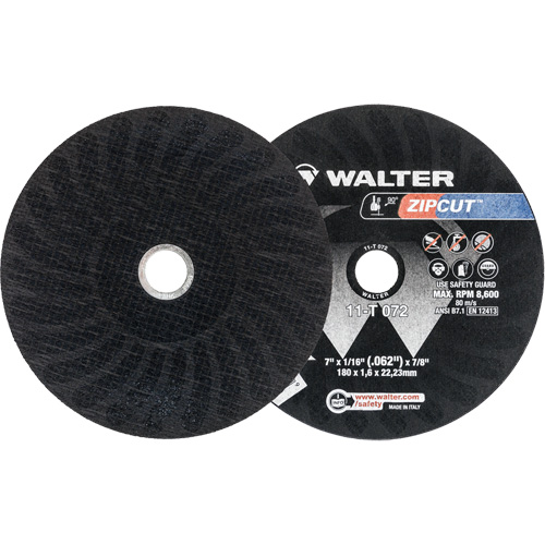 Zipcut Reinforced Cut-Off Wheel, 7" x 1/16", 7/8" Arbor, Type 1, Aluminum Oxide, 8600 RPM Equipment World