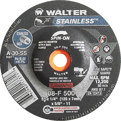 Depressed Centre Grinding Wheels - Stainless Type 27, 5" x 1/4", 5/8"-11 Arbor, Type 27S Equipment World